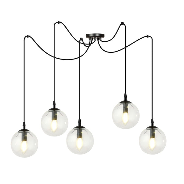 Gigi 5-light pendant, black, clear glass