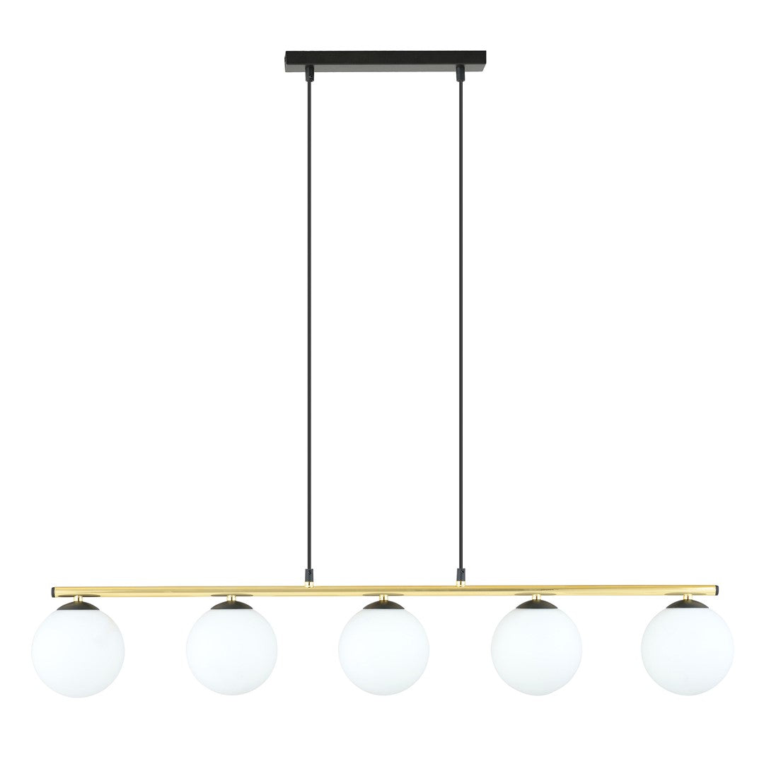 Allora 5-light pendant, black, opal glass