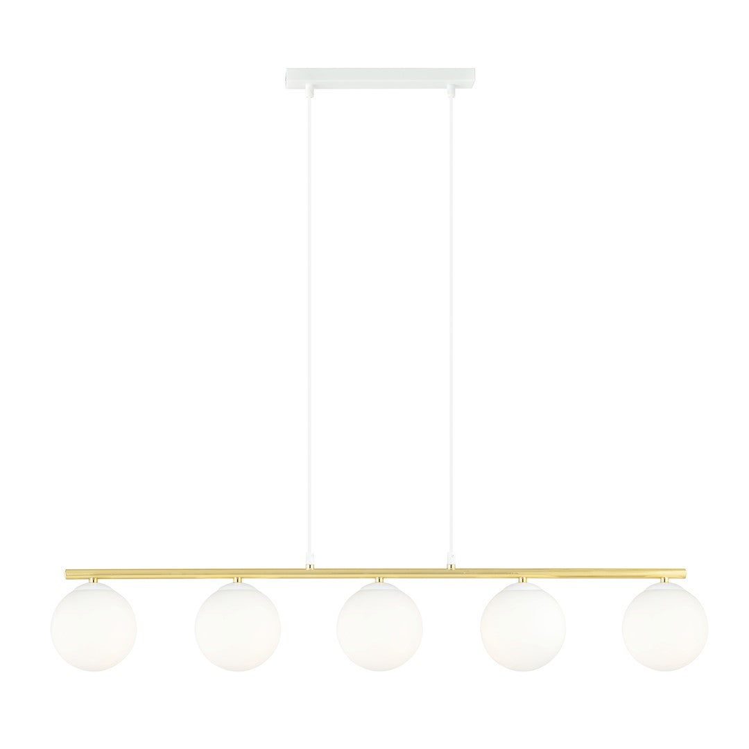 Allora 5-light pendant, white, opal glass