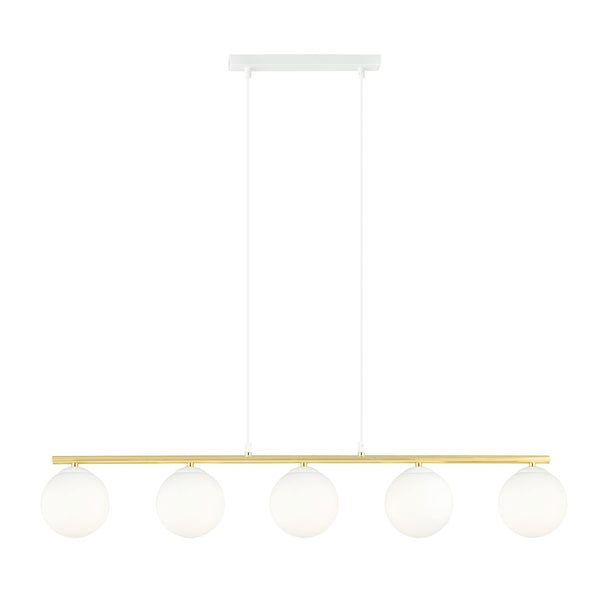 Allora 5-light pendant, white, opal glass