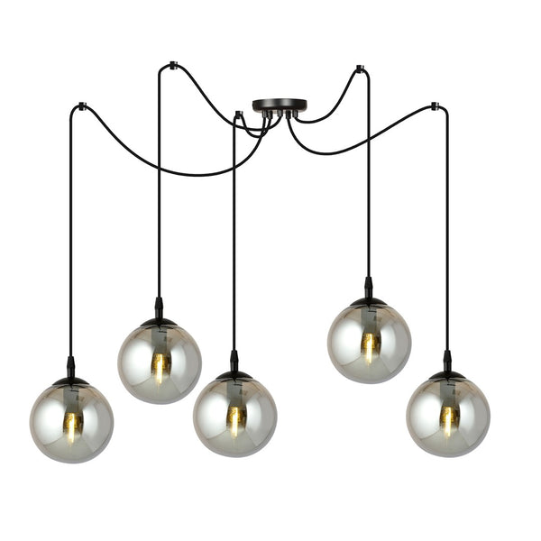 Gigi 5-light pendant, black, graphite glass