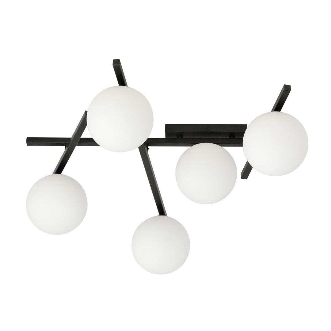 5-light smart ceiling light black, opal glass