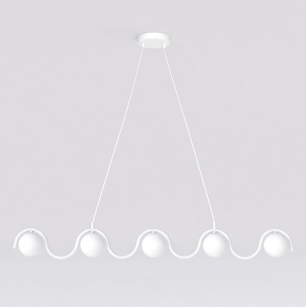 Sinus 5-light chandelier, white, opal glass