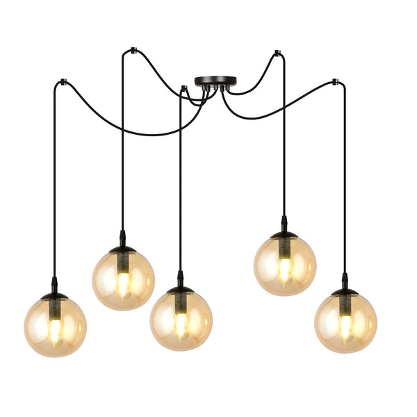 Gigi 5-light pendant, black, amber glass