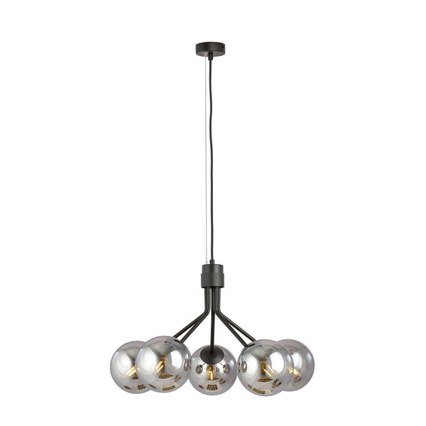 Nova 5-light pendant, black, graphite glass
