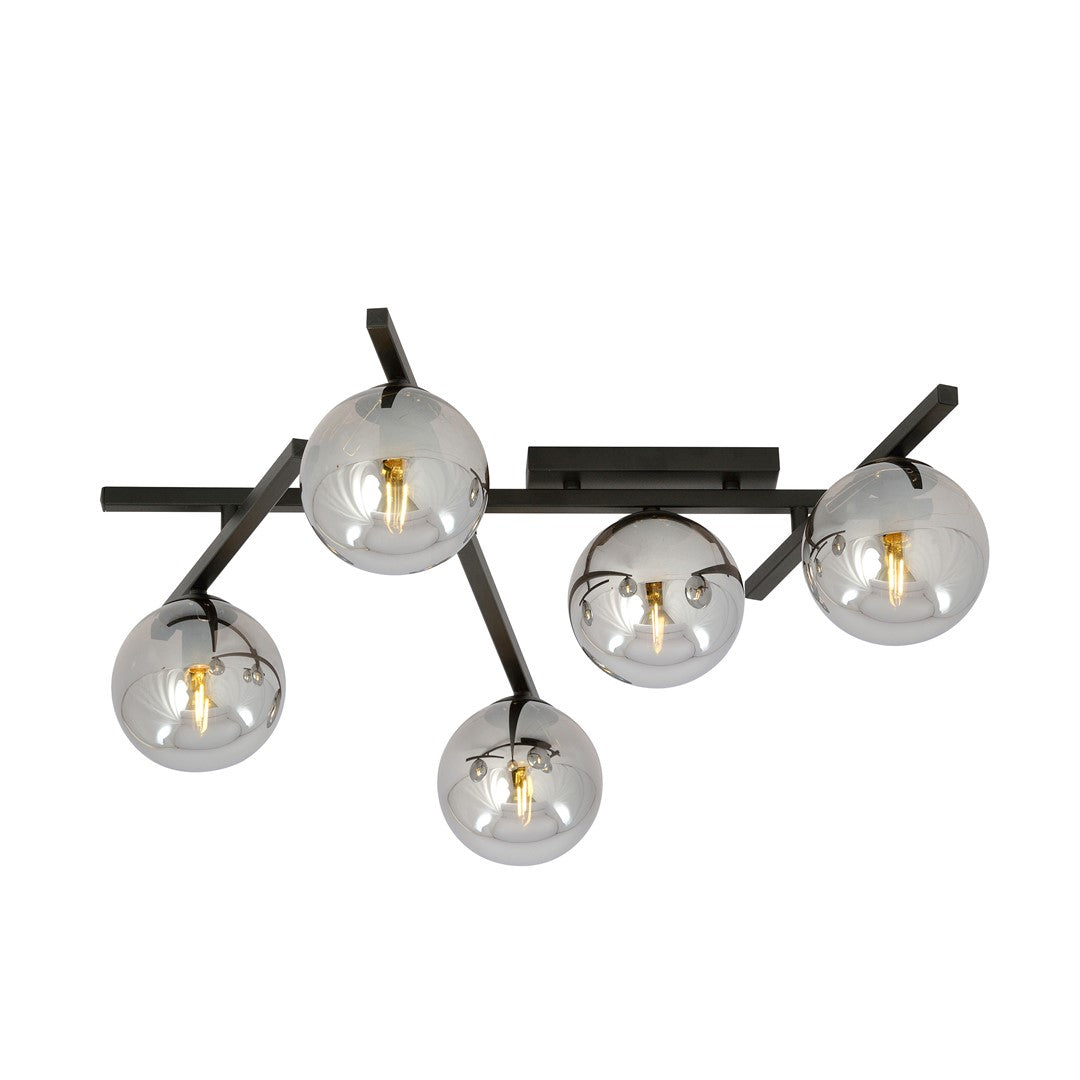 5-light smart ceiling light, black, graphite glass
