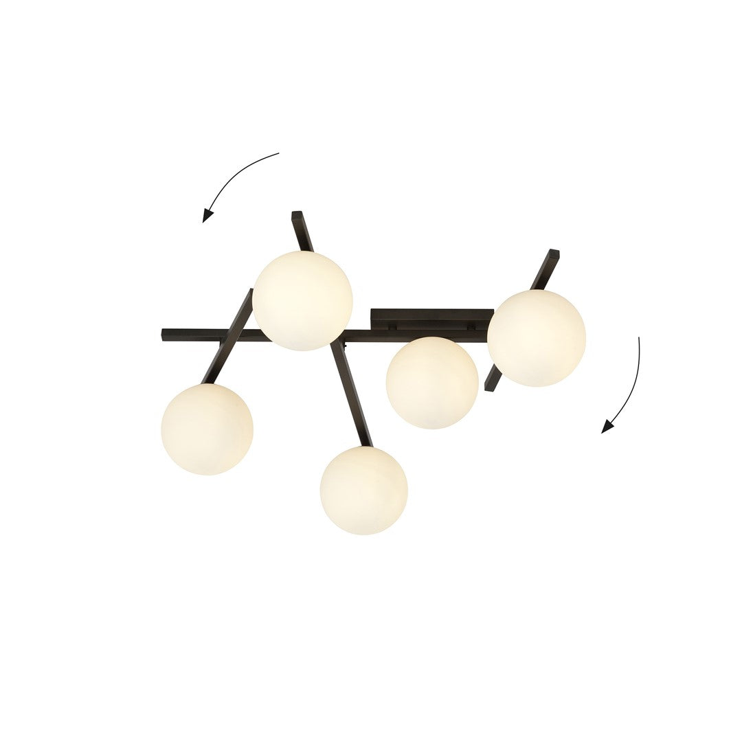 5-light smart ceiling light black, opal glass
