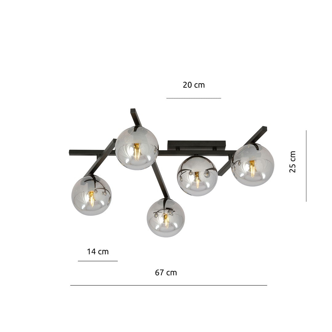 5-light smart ceiling light, black, graphite glass
