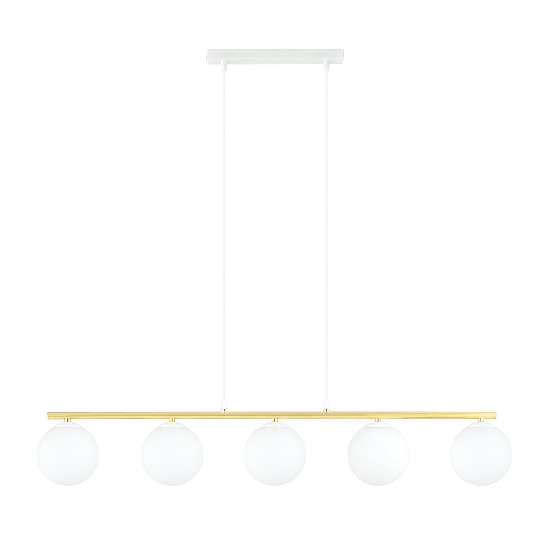 Allora 5-light pendant, white, opal glass
