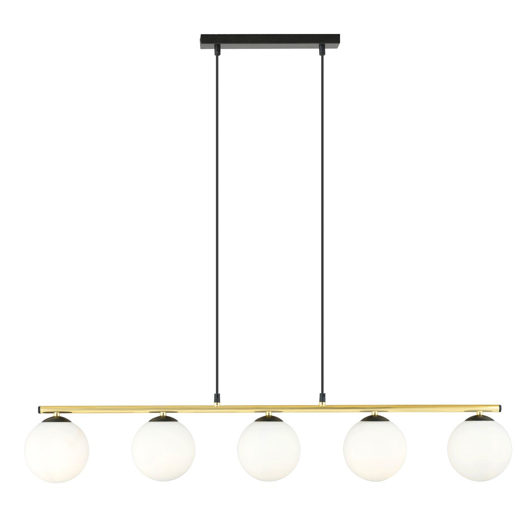 Allora 5-light pendant, black, opal glass