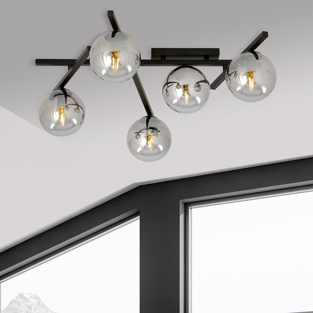 5-light smart ceiling light, black, graphite glass