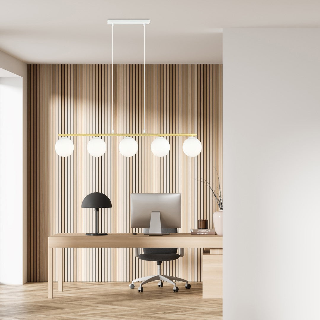 Allora 5-light pendant, white, opal glass