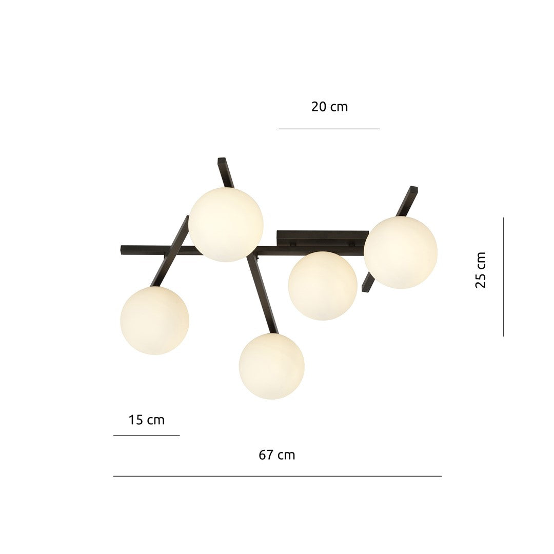 5-light smart ceiling light black, opal glass