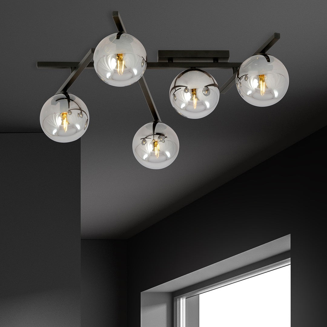 5-light smart ceiling light, black, graphite glass