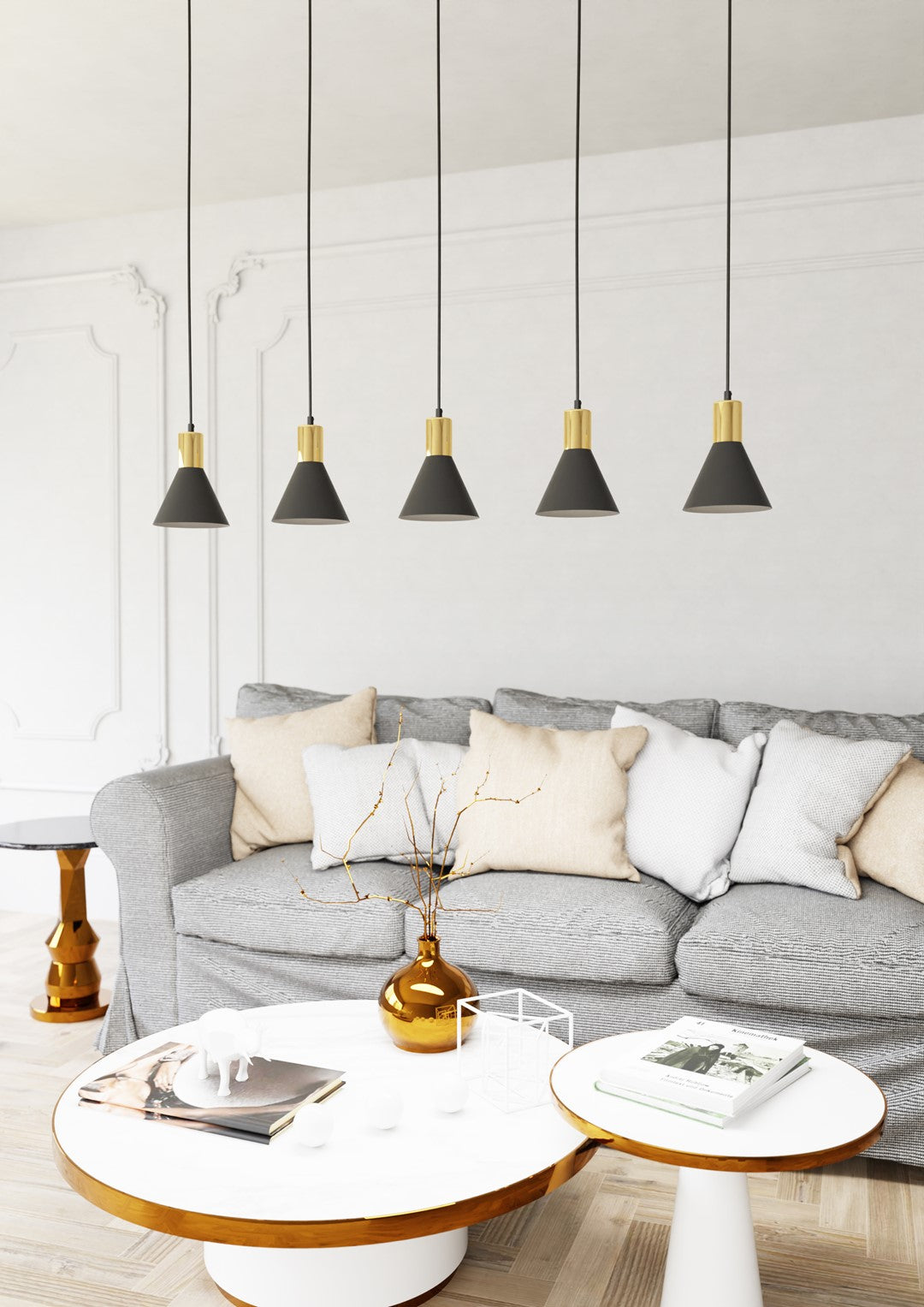 Rosa black pendant lamp, 5 lights