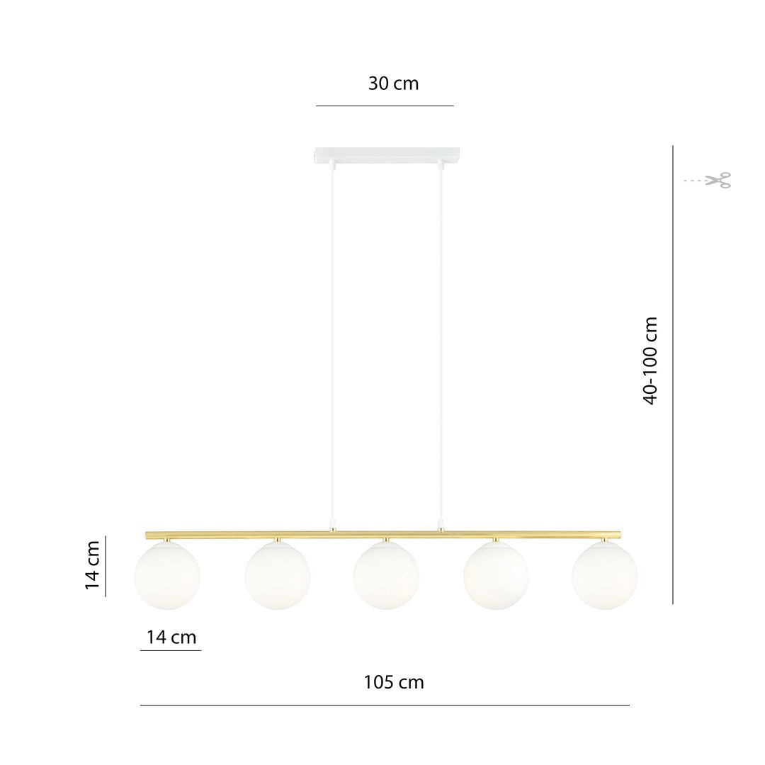 Allora 5-light pendant, white, opal glass