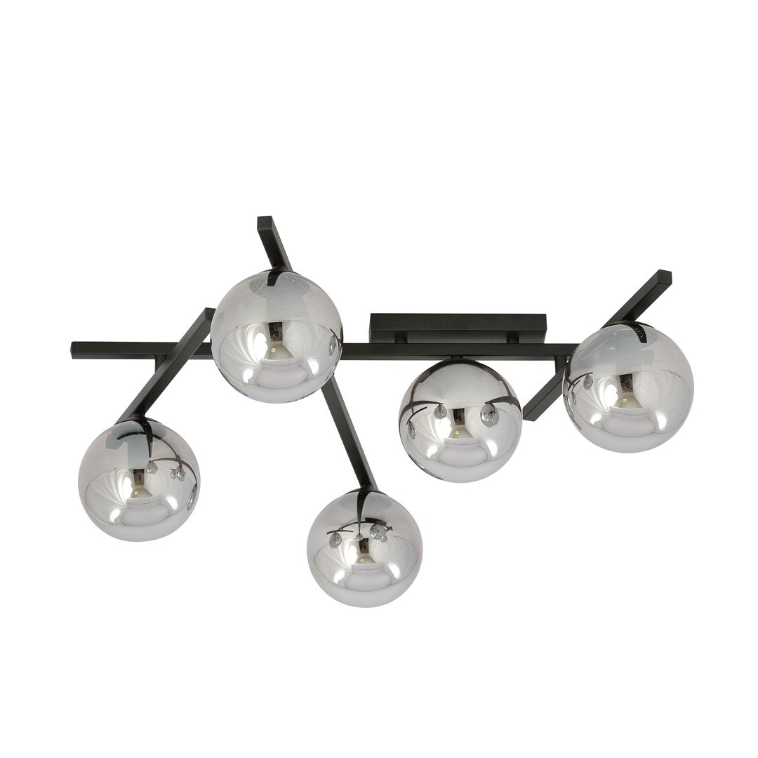 5-light smart ceiling light, black, graphite glass