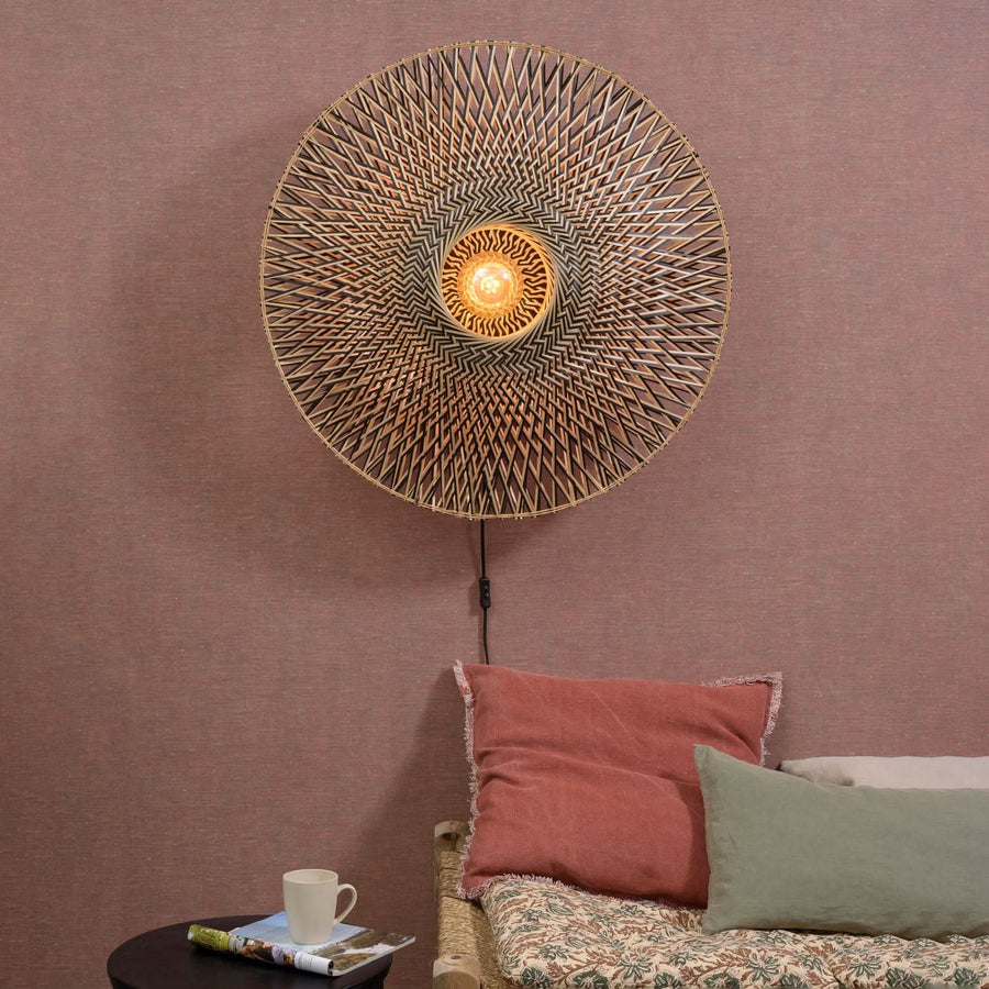 Applique murale Bali en bambou, crème et noir, Ø 87 cm