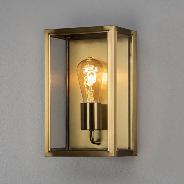 Applique d'extérieur Carpi en verre, laiton et transparent, hauteur 30 cm, IP44, 60 W, largeur 18 cm