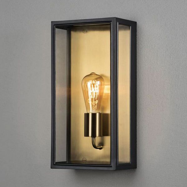 Applique d'extérieur Carpi en verre, noir et laiton, hauteur 40 cm, IP44