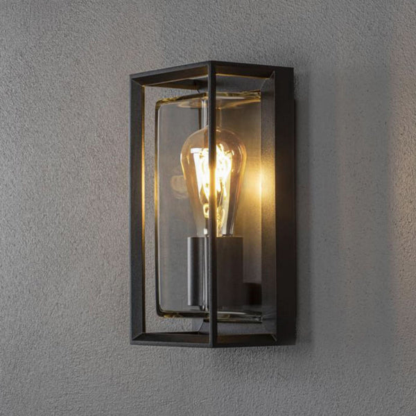 Applique d'extérieur Brindisi en verre, noir et transparent, hauteur 26 cm, IP54, 20 W, largeur 13 cm, modèle 2