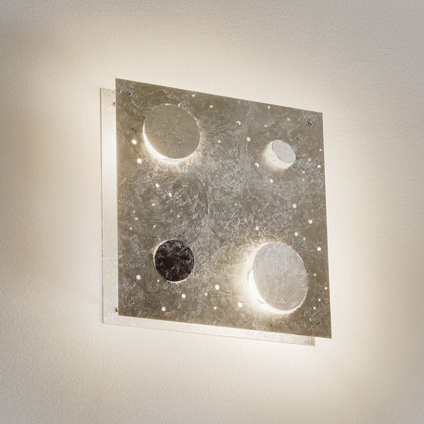 Applique murale LED Buchi 32x32 en acier, argenté, hauteur 32 cm