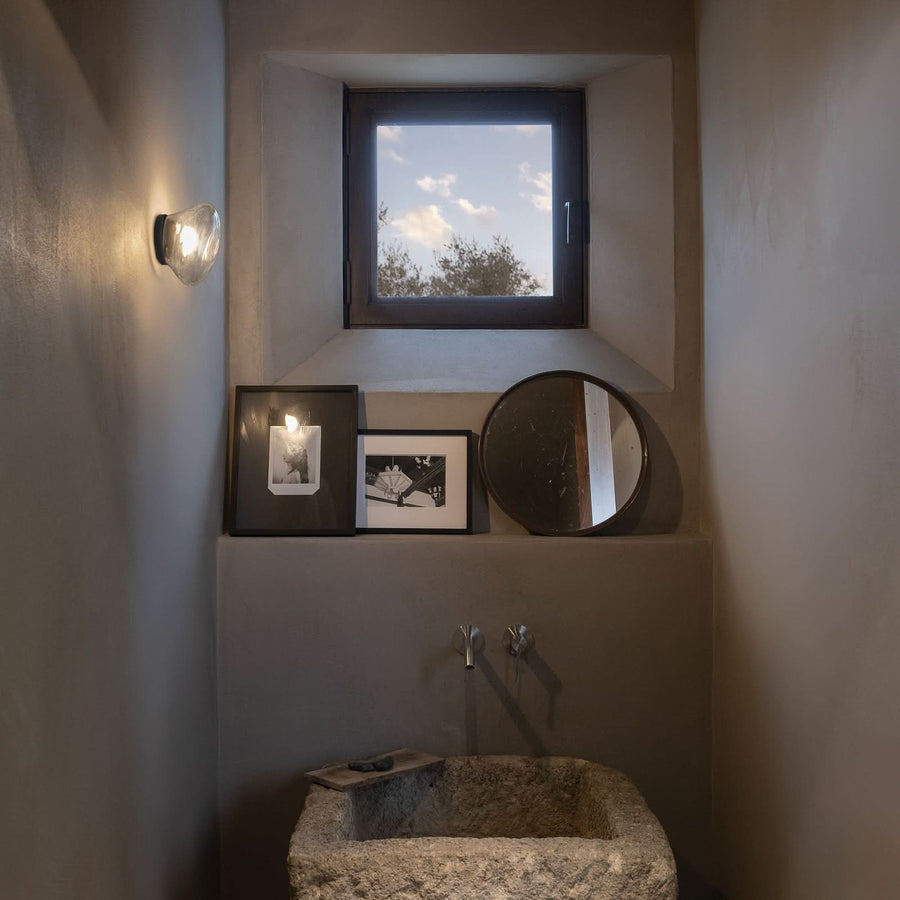 Applique murale LED Agua en verre, noir et transparent, Ø 13 cm, IP44, 3000 K, 3,2 W