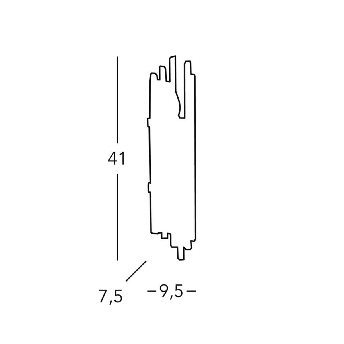 Schéma de dimensions avec hauteur 41 cm, largeur 9,5 cm et profondeur 7,5 cm.