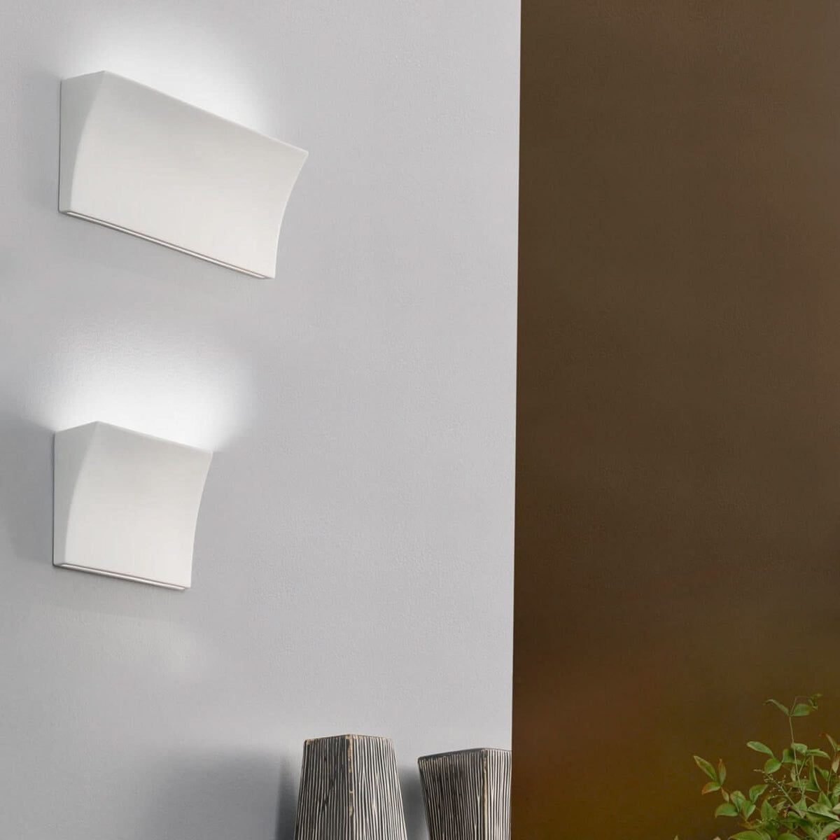 Applique murale Delon en céramique, blanc, 2 lumières, hauteur 17 cm