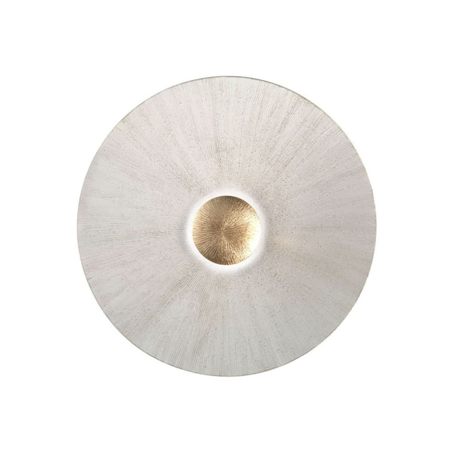 Applique ronde en verre blanc texturé avec centre doré lumineux
