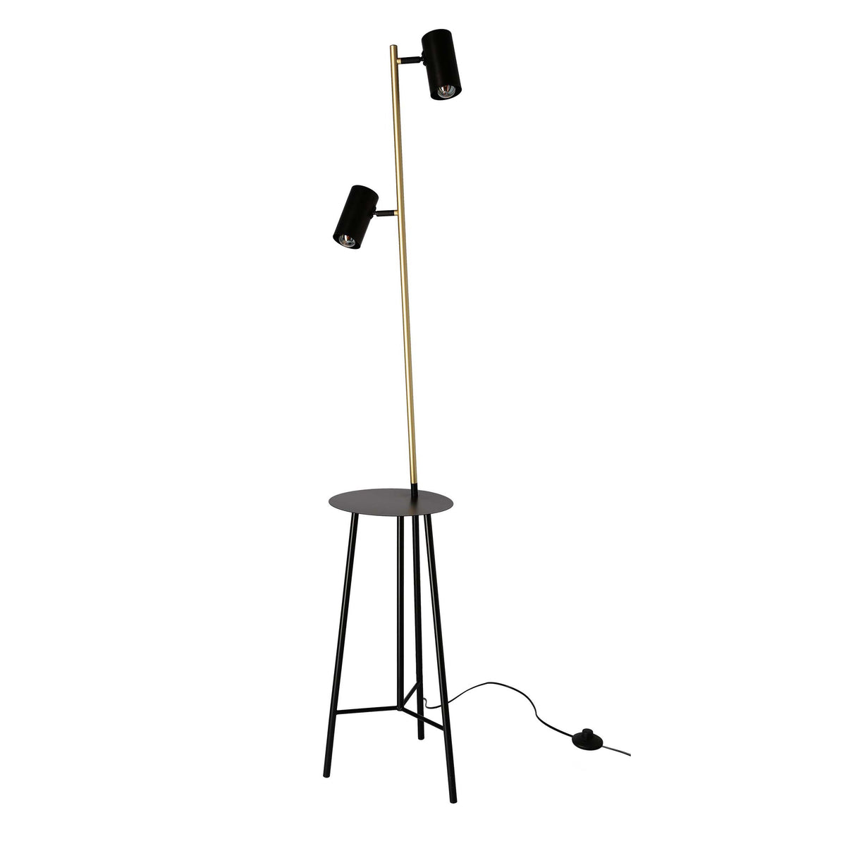 Vue de face du lampadaire à pied trépied et interrupteur sur le câble