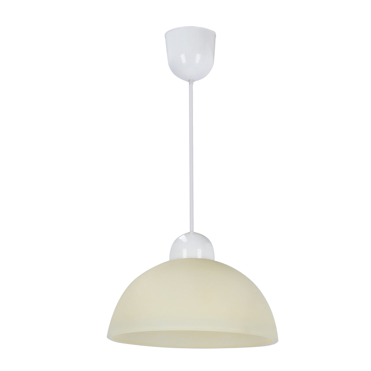 Suspension crème en verre, vue de face sur fond blanc