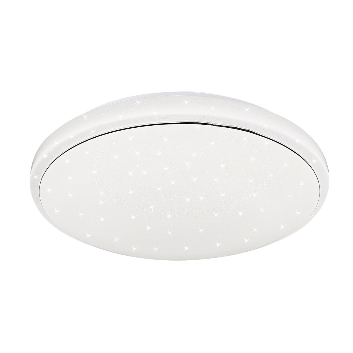 Vue de face d’un plafonnier blanc rond avec motif étoilé diffusant