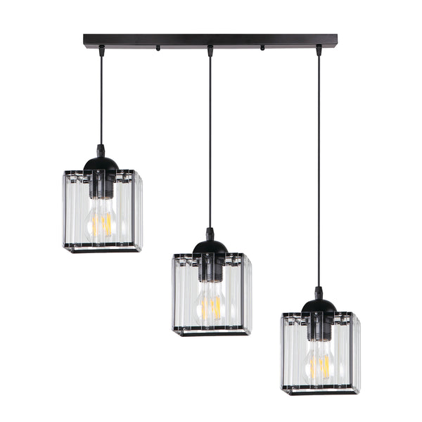 Suspension Glassia 3 lumières noire, L 66 cm