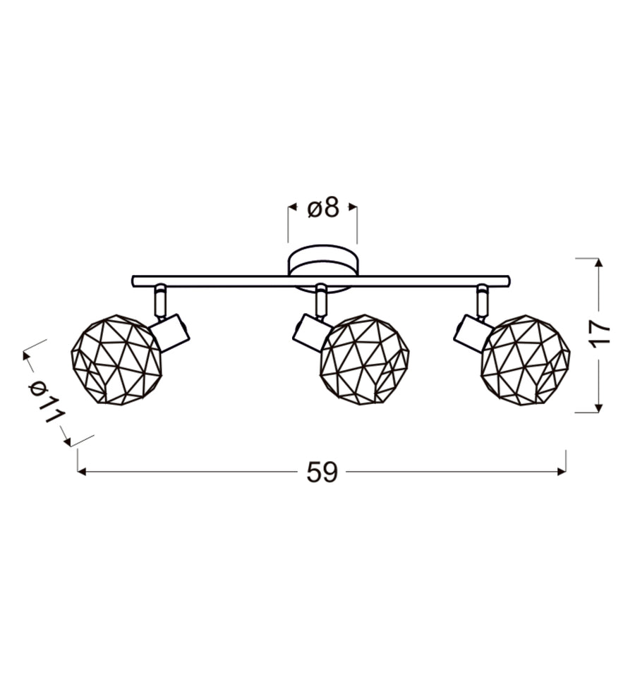 Schéma coté du luminaire, dimensions 59 cm de large et 17 cm de hauteur