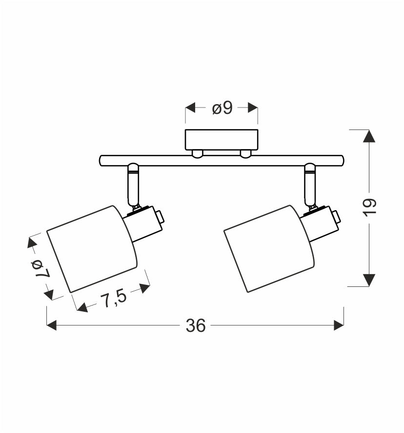 Schéma coté du plafonnier largeur 36 cm hauteur 19 cm