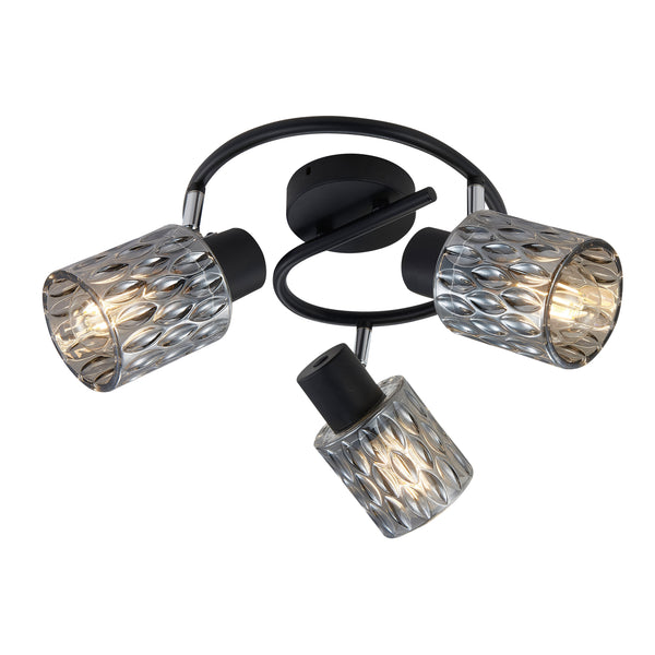 Plafonnier Bill 3 lumières noir, verre, L 44 cm