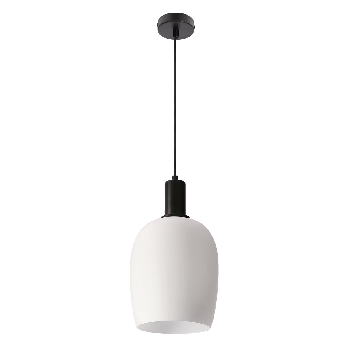 Suspension en verre blanc et noir, produit de face sur fond blanc