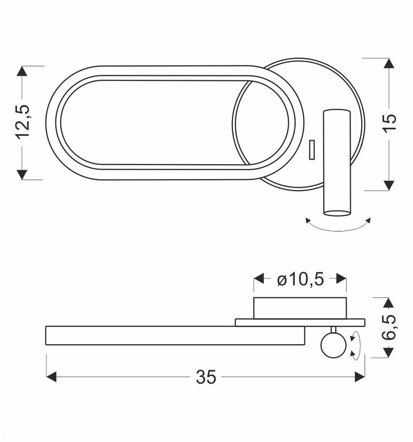 Schéma technique coté, dimensions de l'anneau et du support mural
