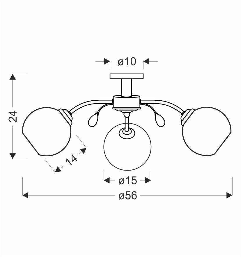 Schéma technique coté du plafonnier avec dimensions diamètre et hauteur