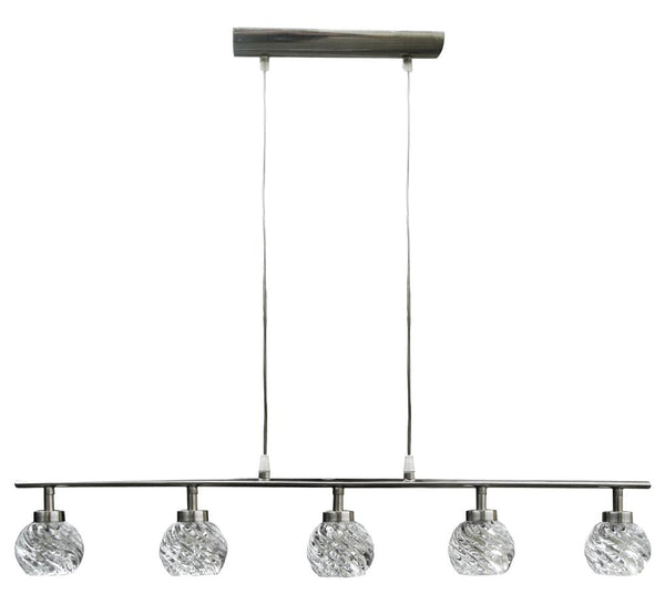 Suspension Gira 5 lumières nickel satiné, cristal