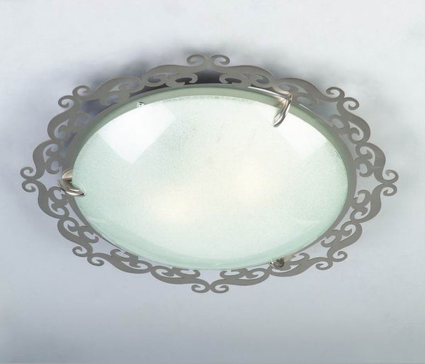 Plafonnier Casablanca 2 lumières nickel satiné, verre, Ø 38 cm