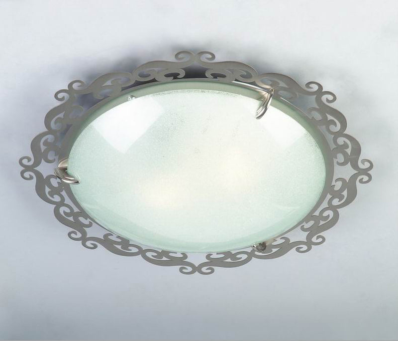 Plafonnier Casablanca 2 lumières nickel satiné, verre, Ø 38 cm
