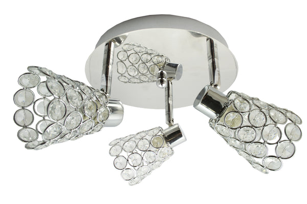 Plafonnier Glossy 3 lumières chromé, cristal, L 44 cm