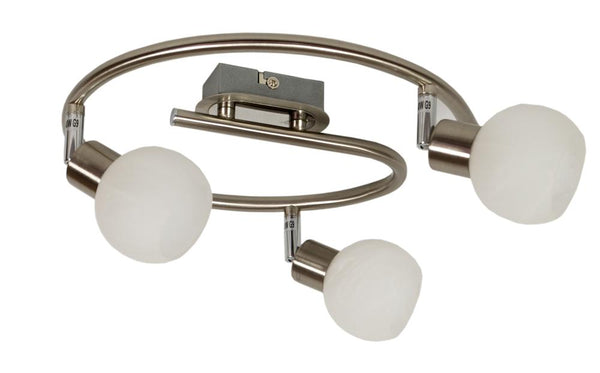 Plafonnier Alabaster 3 lumières nickel satiné et chromé, verre, L 50 cm
