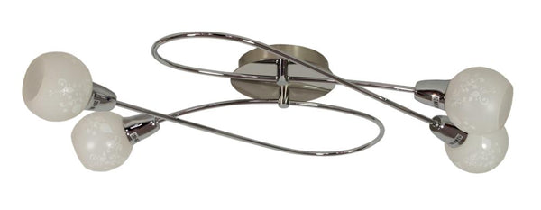 Plafonnier Avila 4 lumières nickel satiné, verre, L 62 cm