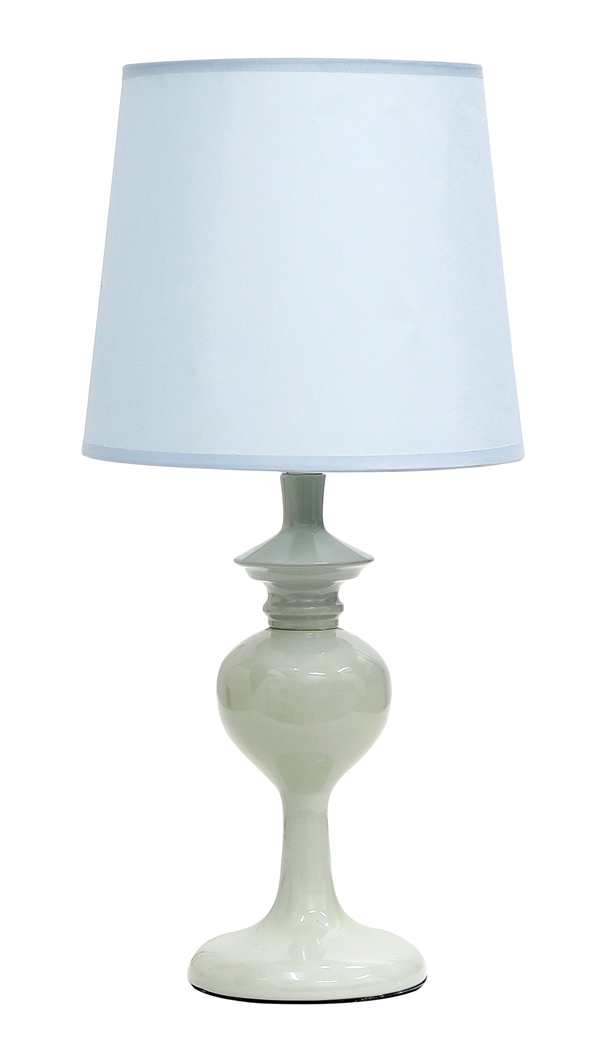 Lampe à poser à base céramique blanche et abat-jour en tissu blanc, vue de face.