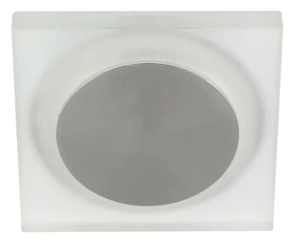 Vue de face du spot encastrable carré avec diffuseur rond en verre givré