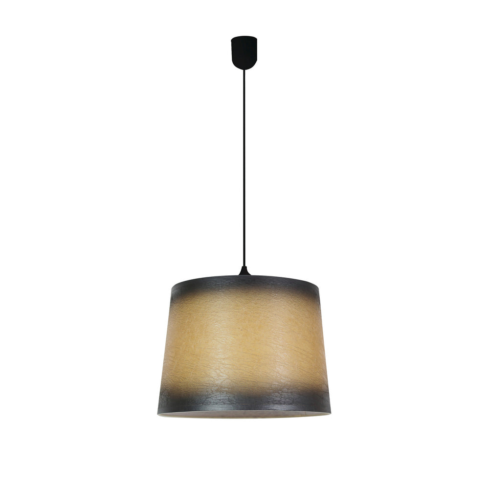 Suspension en tissu dégradé ambre et noir, vue de face sur fond blanc.