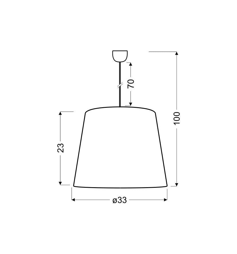 Schéma de dimensions de la suspension : hauteur totale 100 cm, diamètre 33 cm.